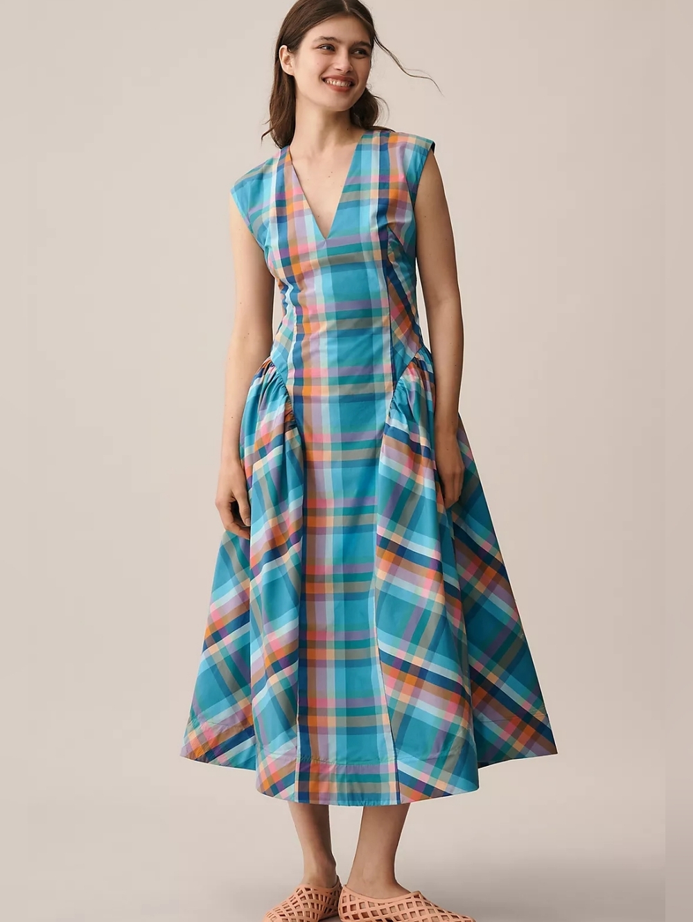 NWT Anthro Maeve Plaid Basque-waist Midi Dress